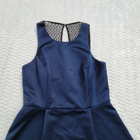 BCBGeneration Navy Fit/Flare Satin and Lace Dress Size 8 - Picture 3 of 13